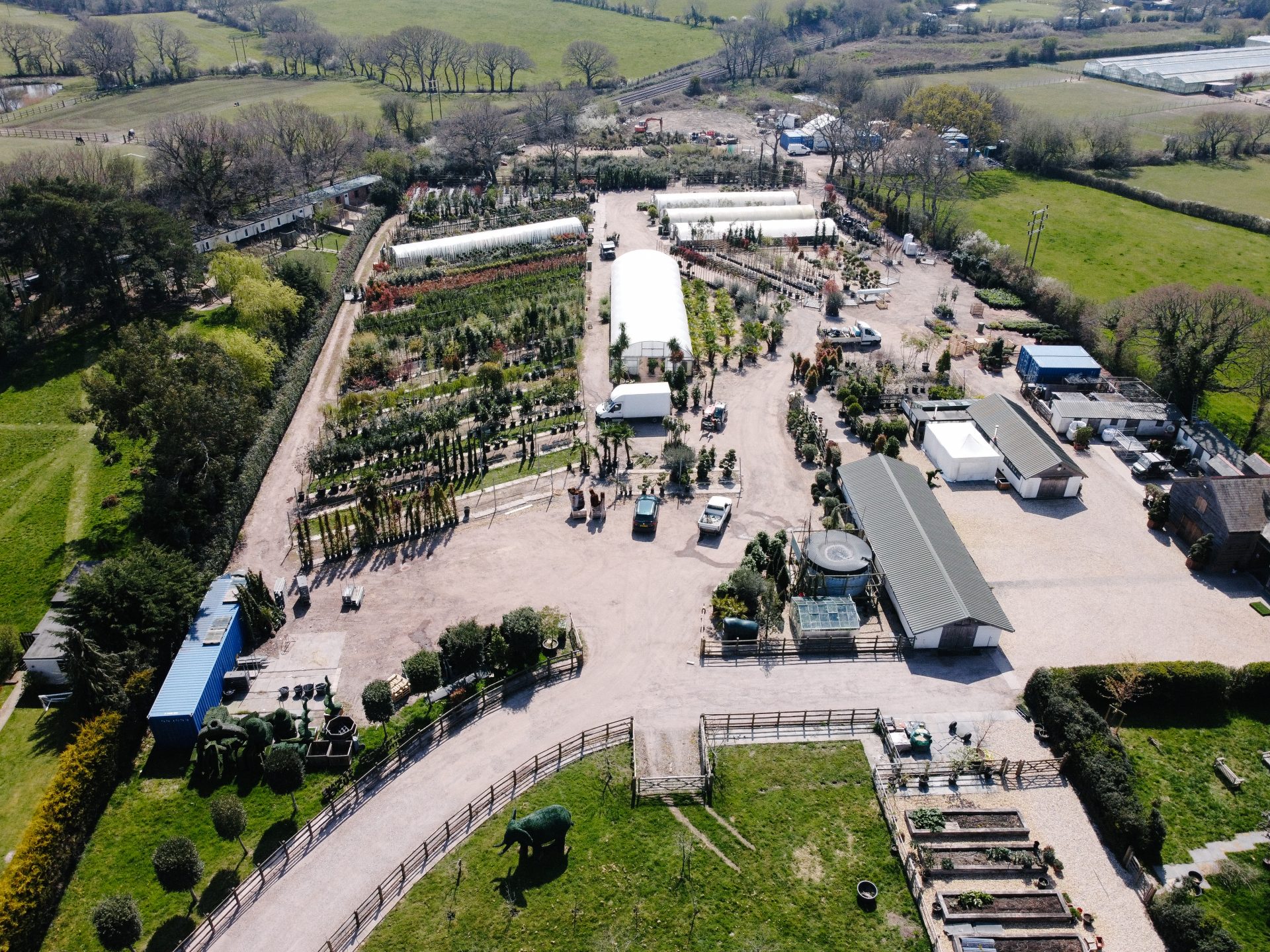 Visit the Nursery Aerial view of the Folium and Flos nursery at Meadow Farm, Sway
